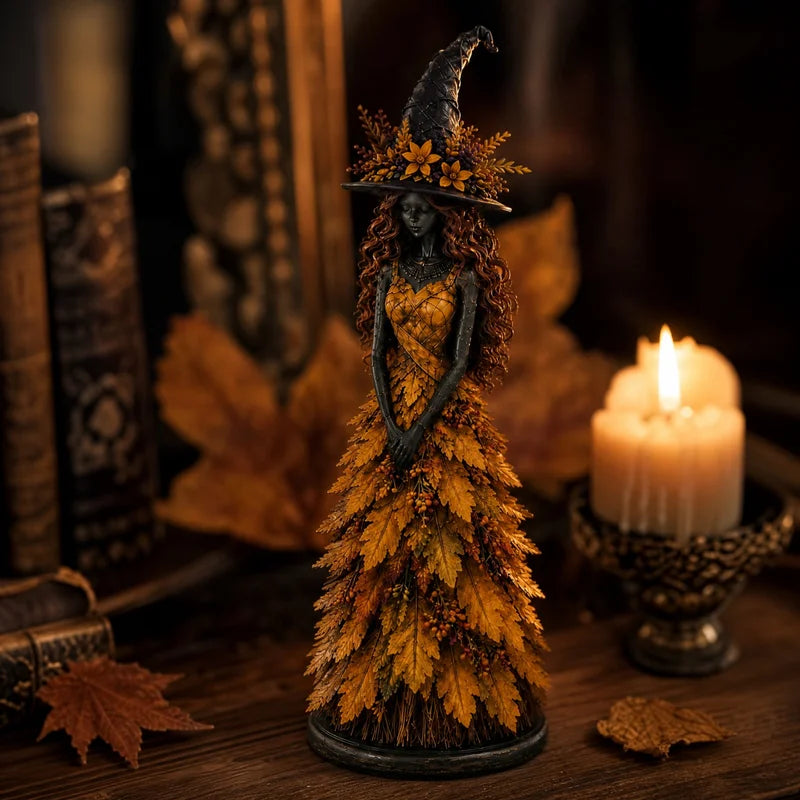 15CM Leaf Witch Figurine Halloween Decoration Set - Berry Staff Craft Ornament