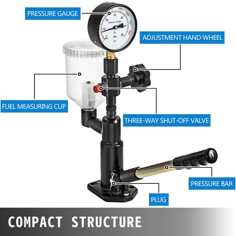 Diesel Fuel Injector Nozzle Tester with Dual Scale 6000 PSI for Car Truck Tractor