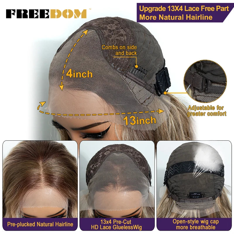 Curly Synthetic Lace Front Wig for Women 13x4 Pre-Plucked Glueless 30 Inch Ombre Brown Blonde