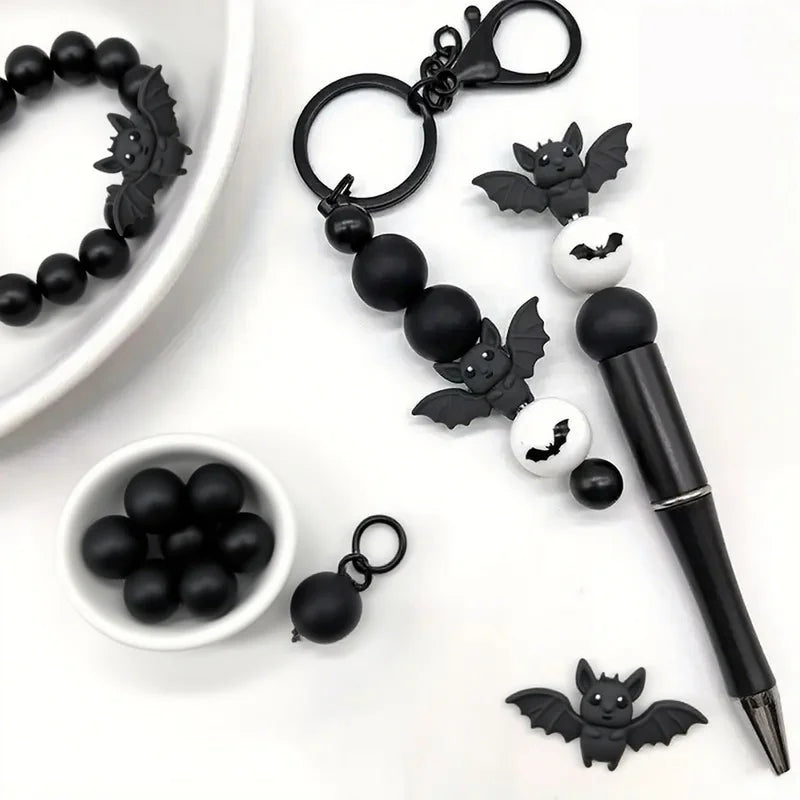 Halloween Bat Bead Set - Silicone 3D Focal Theme for Jewelry & Crafts