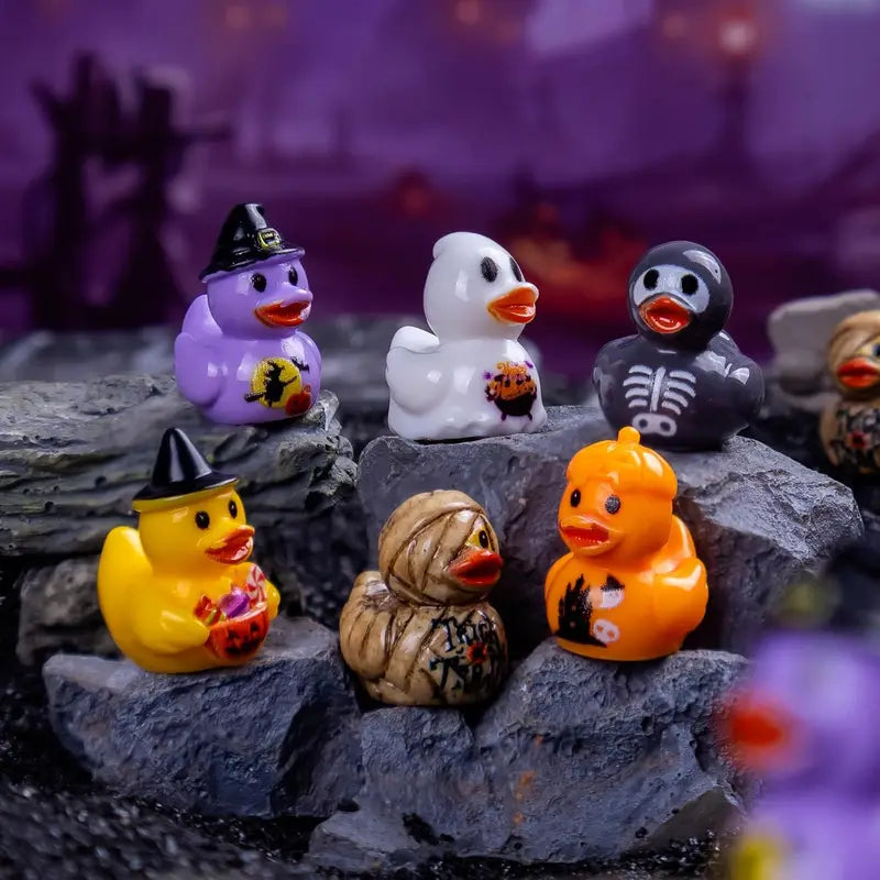 Halloween Mini Duck Figurines Set - Ghost Pumpkin Skeleton Decor for DIY Crafts and Parties