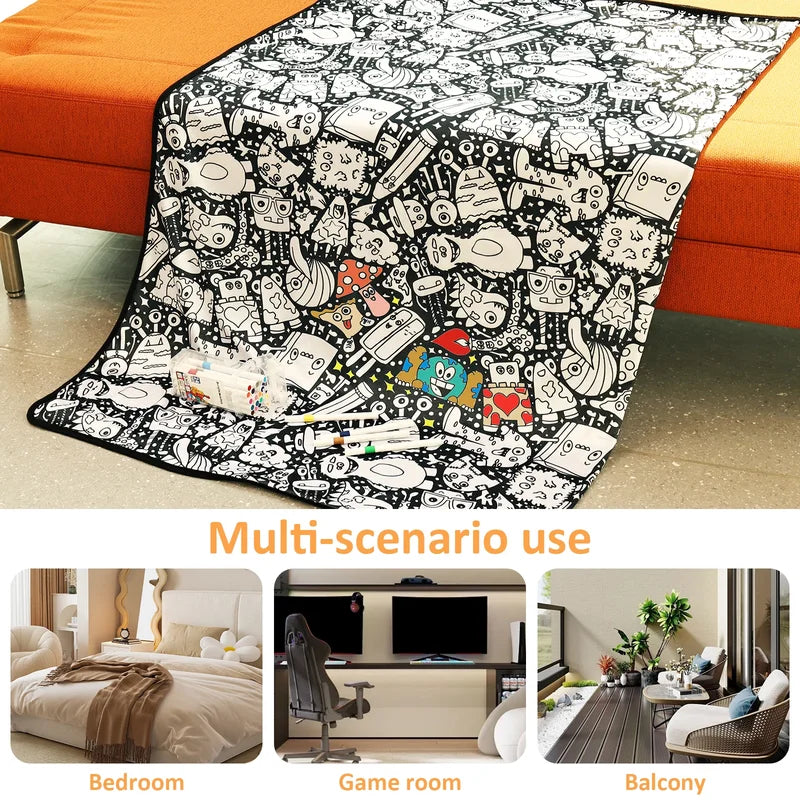 DIY Coloring Blanket with 24 Reusable Markers - Creative Personalization & Stress Relief