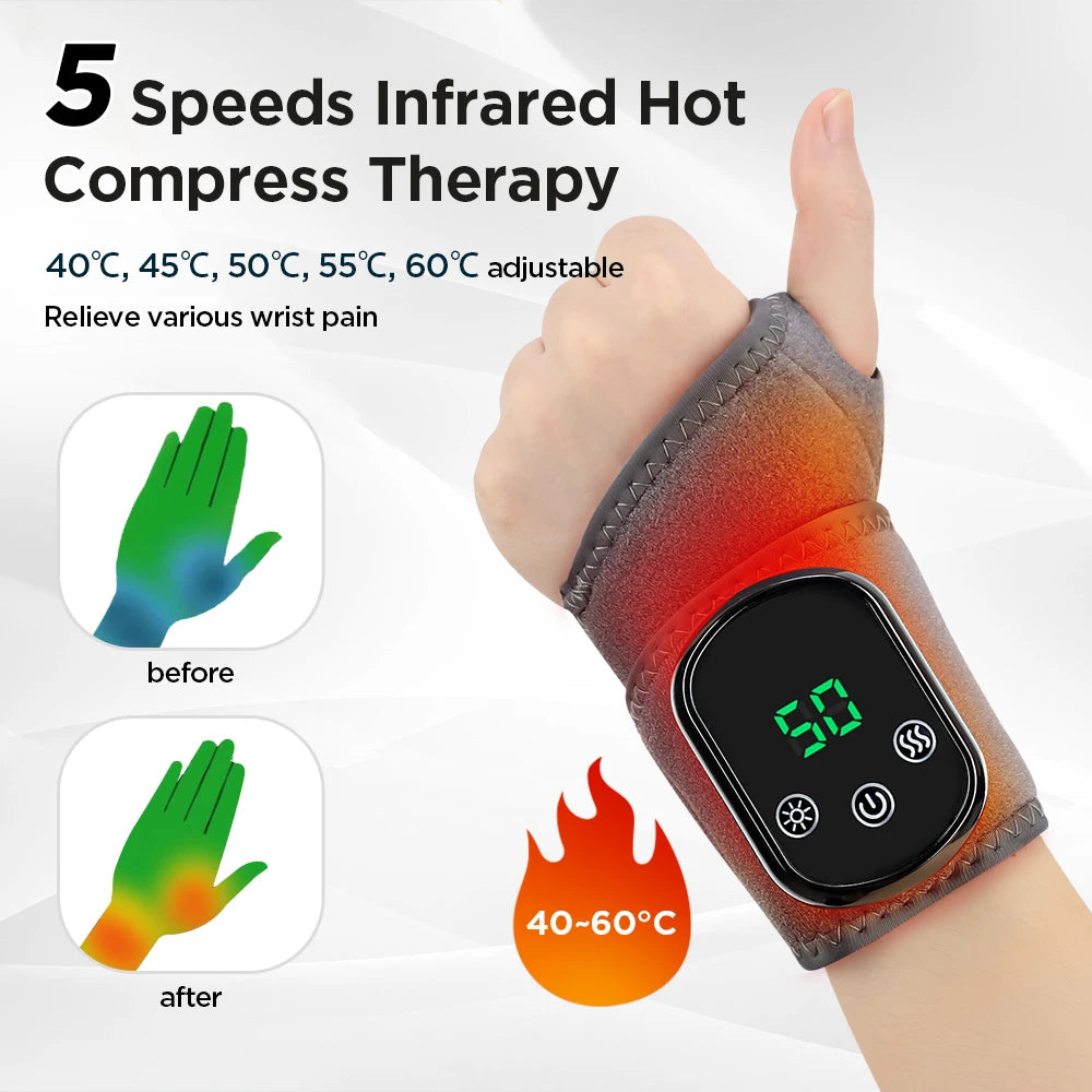 Electric Heating Wrist Massager with Vibration Therapy, Adjustable Heat & Support