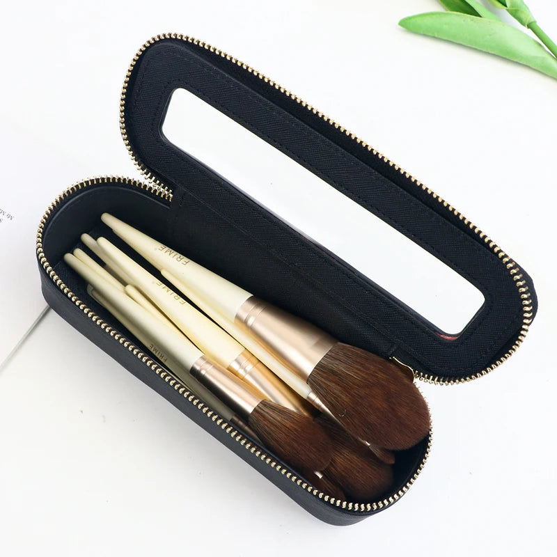Customized PU Leather Transparent Makeup Brush Bag Portable Storage Organizer