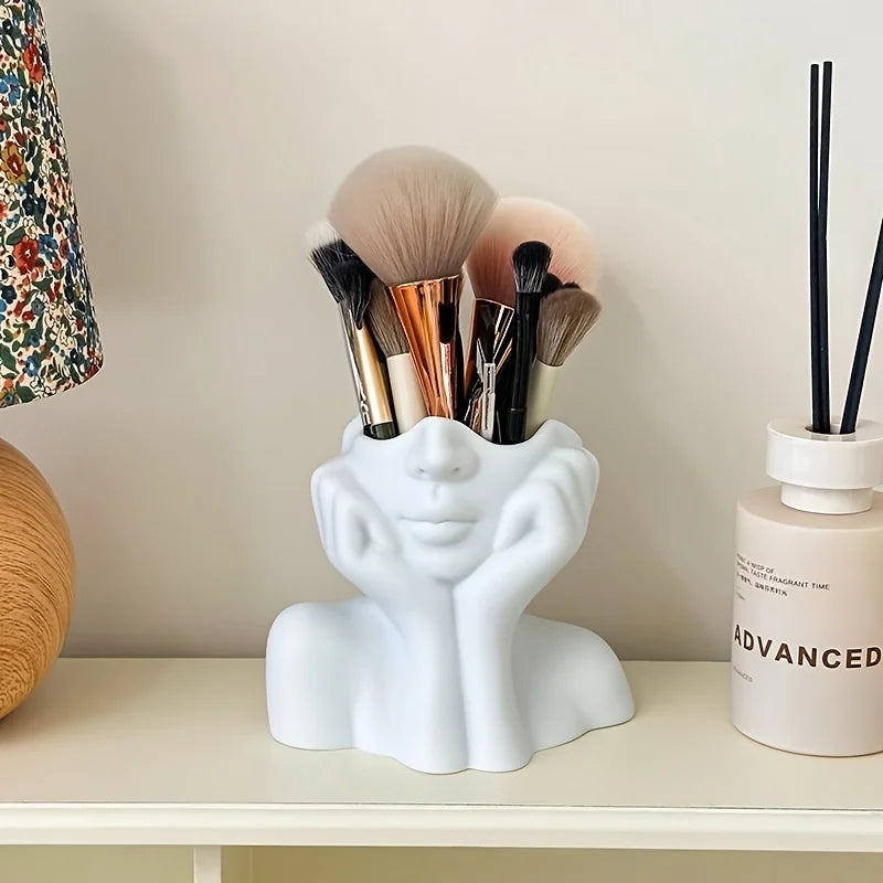 Face Shape Makeup Brush Holder - Female Face Design Storage Box, Portable & Lightweight