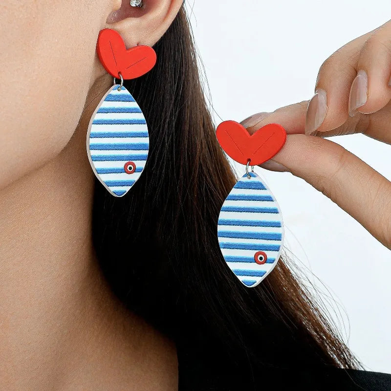 Summer Beach Nautical Fish & Heart Dangle Earrings for Women