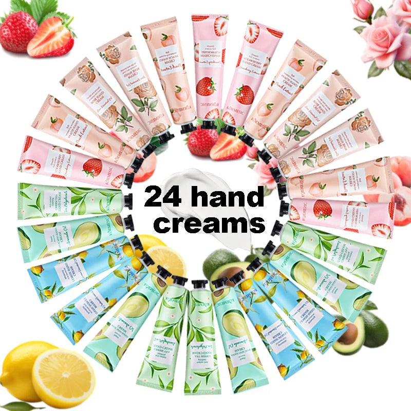 24PCS Hydrating Hand Cream Set with 6 Flavors - Nourishing & Moisturizing for Dry Hands