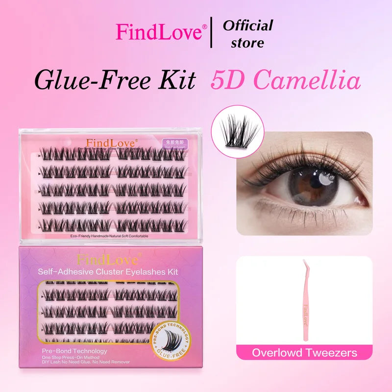 Self-Adhesive 5D Camellia Eyelash Clusters - Reusable No Glue Needed, 11-12mm