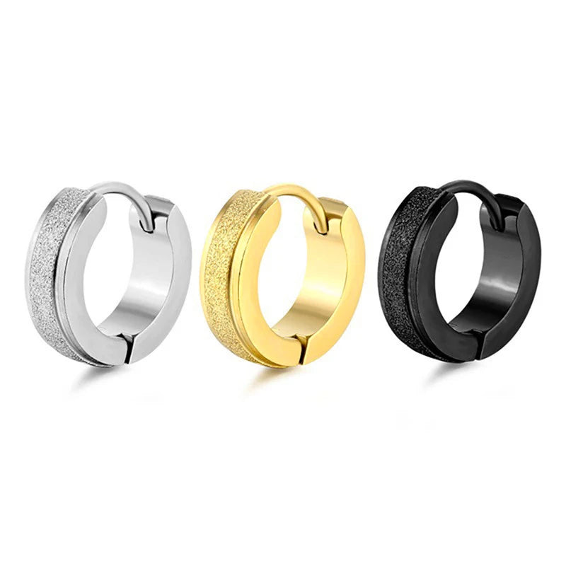 2-Pair Wide Frosted Stainless Steel Hoop Earrings for Women Men - Circle Jewelry Statement