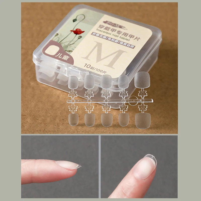 Kids Fake Nail Tips Set - 100 Clear Short Press-On Nails for Children’s Manicure