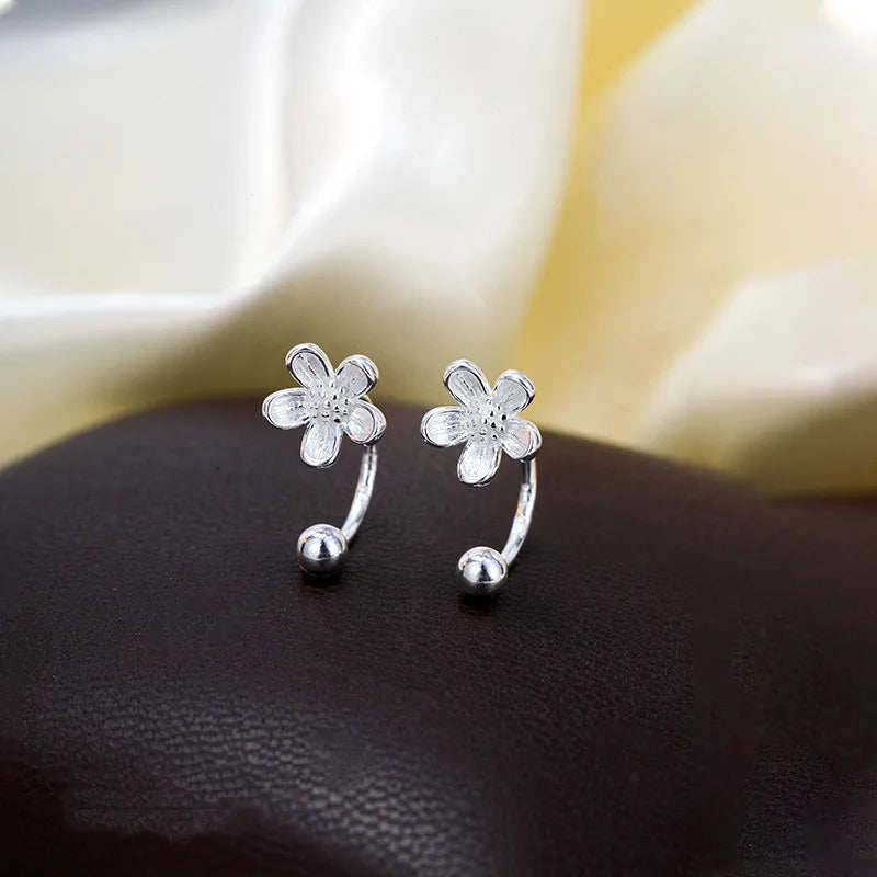 Sterling Silver Flower Stud Earrings for Women Minimalist Jewelry Light Luxury