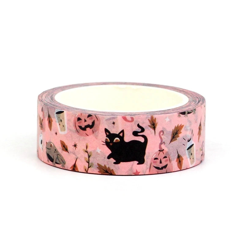 Decorative Halloween Cats & Pumpkins Washi Tape - 10M Craft Tape for Planners