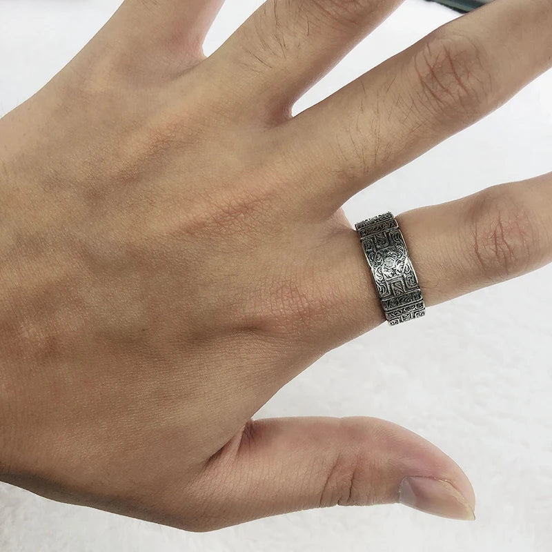 Retro Grass Pattern Ring for Men Unisex Punk Gothic Handmade Silver Jewelry