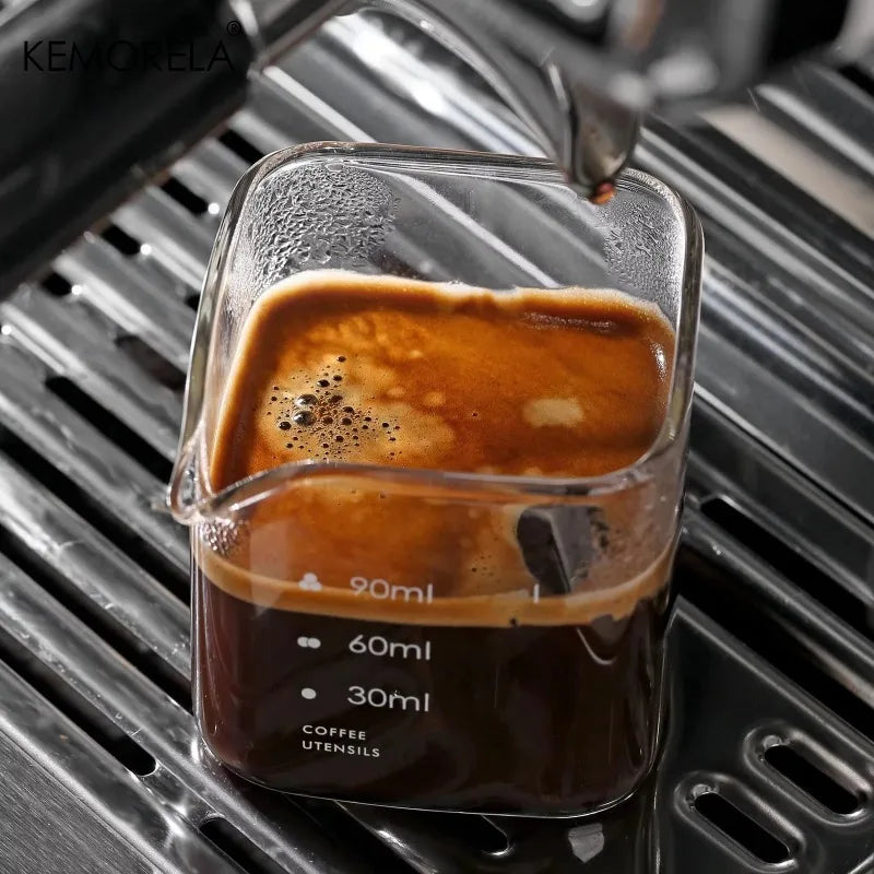 Measuring Pitcher Mug Set - Clear Borosilicate Glass, 90/120ml Espresso Cups