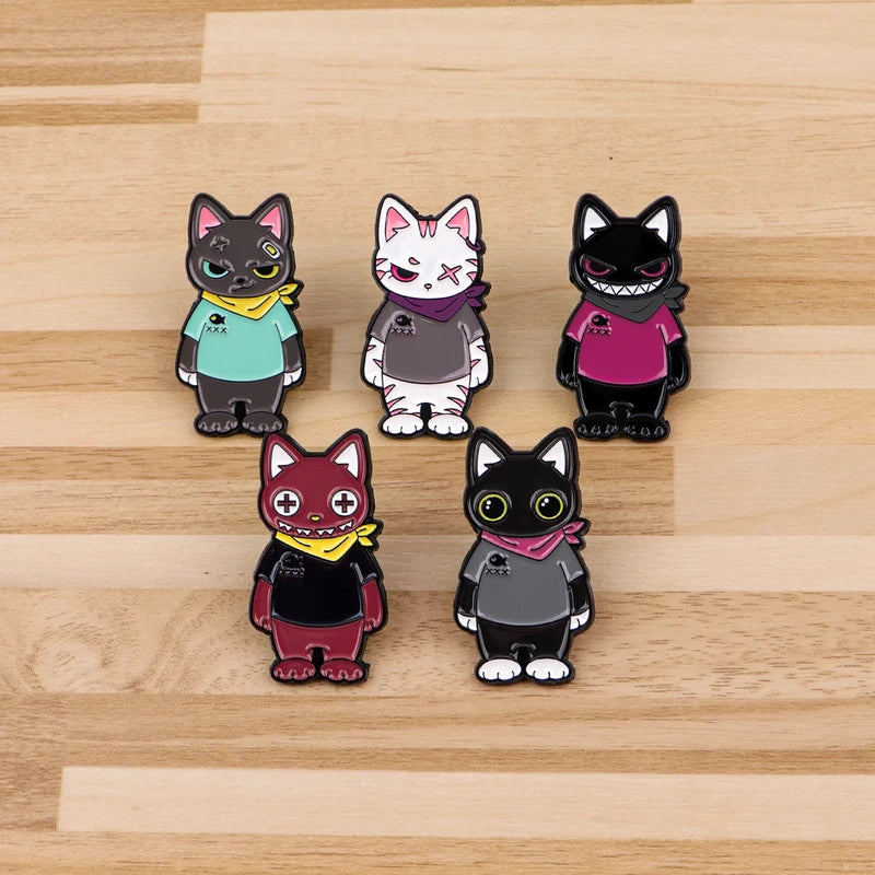 Set of Cute Animal Enamel Pins for Women - Cat & Dog Cartoon Brooches for Backpack & Clothing