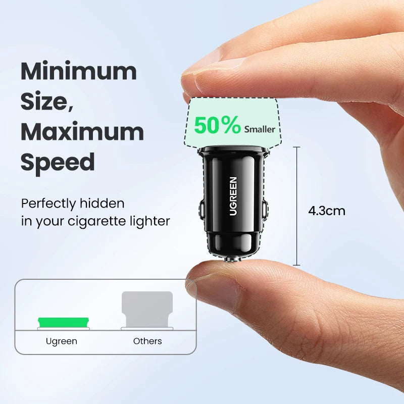 Fast USB Car Charger 30W Dual Quick Charge 4.0 Type C & USB-A for Smartphone