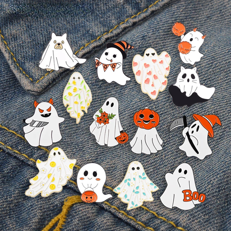 Halloween Ghost Enamel Pins Set - Punk Pumpkin Horror Skeleton Brooches