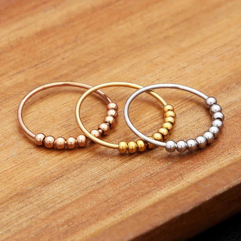 Stainless Steel Spinner Ring for Women Men - Spiral Bead Antistress Jewelry