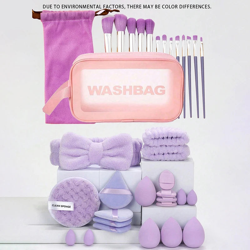 35-Piece Makeup Kit with Waterproof Toiletry Bag and Brush Set