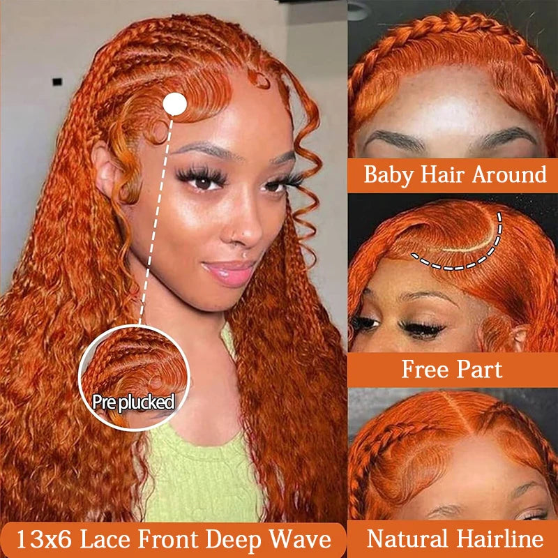 Deep Wave Lace Front Wig Human Hair 13x6 Water Wave Curly Wig 38 Inch Pre Plucked