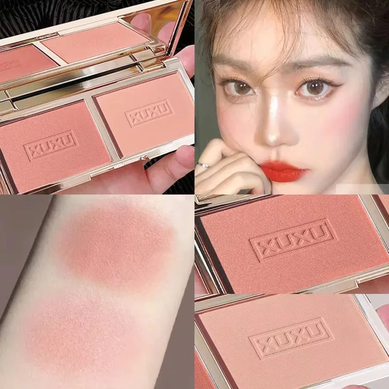 Colorful Peach Blush Palette - Natural Rose Pink Red Cheek Makeup with Shimmer