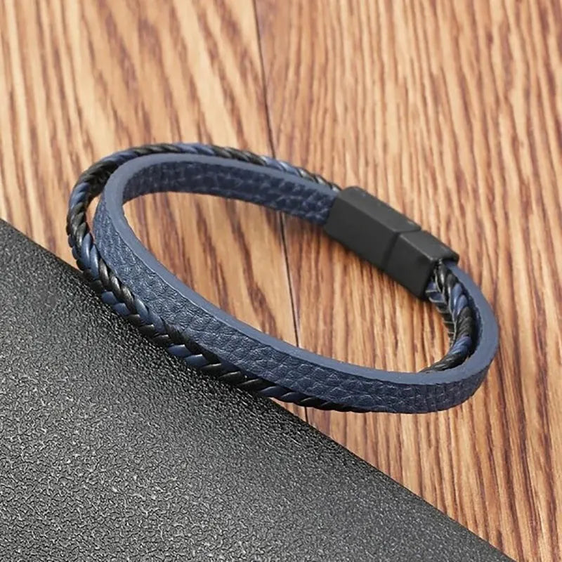 Men's Multi-Style Double Layer Magnetic Leather Bracelet - Elegant Business Gift