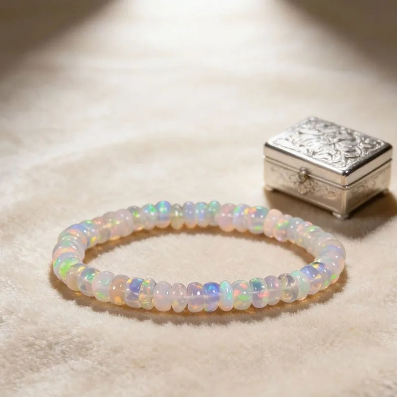 Natural Ethiopian Opal Beaded Bracelet for Women Healing Crystal Jewelry Gift