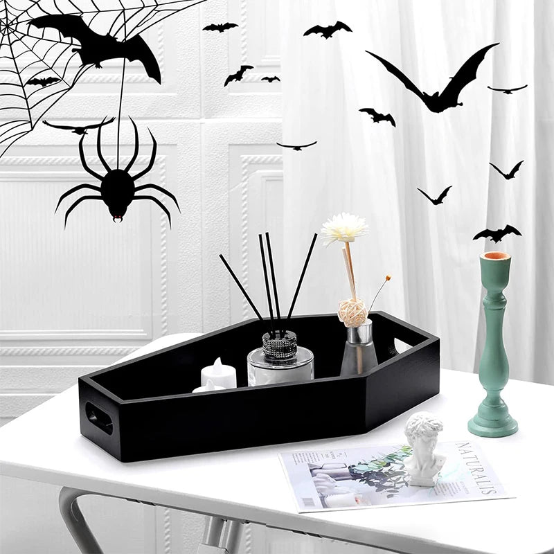 Coffin Shape Black Wooden Storage Tray Gothic Decor Halloween Gift