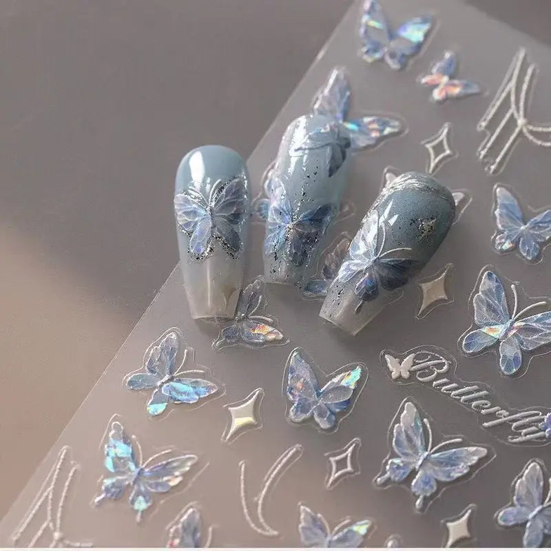 5D Relief Glitter Butterfly Nail Stickers - Aurora Nail Art Decorations for DIY Manicure