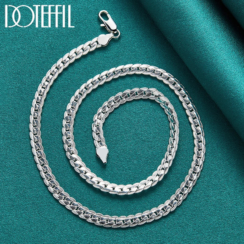 Sterling Silver Side Chain Necklace for Men & Women - 6mm Jewelry Gift