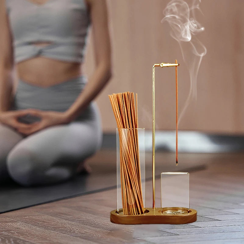 2-in-1 Glass Incense Holder for Sticks with Ash Catcher and Organizer