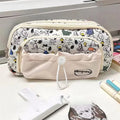 Kids Cartoon Snoopy Pencil Case Multi Layer Canvas Drawstring Pen Bag School Supplies