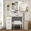 Modern White Dressing Table Set with Adjustable LED Mirror & 4 Drawers