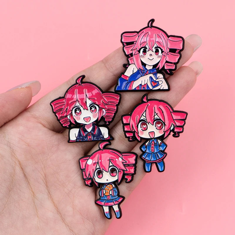 Cute Anime Girl Enamel Pin Set - Cartoon Pink Hair Badge Brooch Jewelry