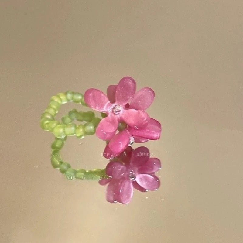 Romantic Beaded Flower Ring for Women Summer Spring Gift Jewelry Accessories