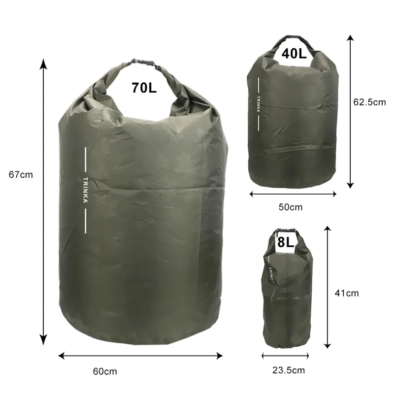Waterproof Storage Bag 8L, 40L, 70L Outdoor Dry Sack for Kayaking Camping