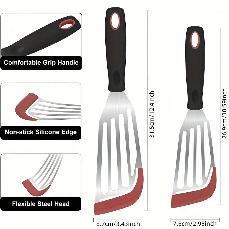 Stainless Steel Silicone Spatula High Temperature Cooking Fish Flipper Kitchen Utensil