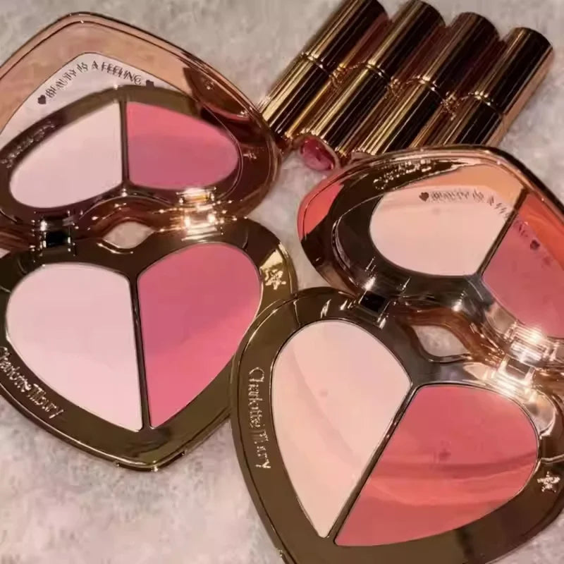 Multicolor Lip Gloss and Blusher Heart-Shaped Powder Makeup Set for Brightening & Cosplay