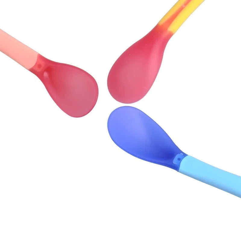 3-Pack Silicone Baby Feeding Spoons with Temperature Sensing - Safe Toddler Utensils