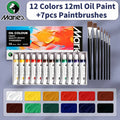 19 pcs Oil Paint Kit with 12 Colors & 7 Brushes - Vibrant Oil Painting Set for Artists