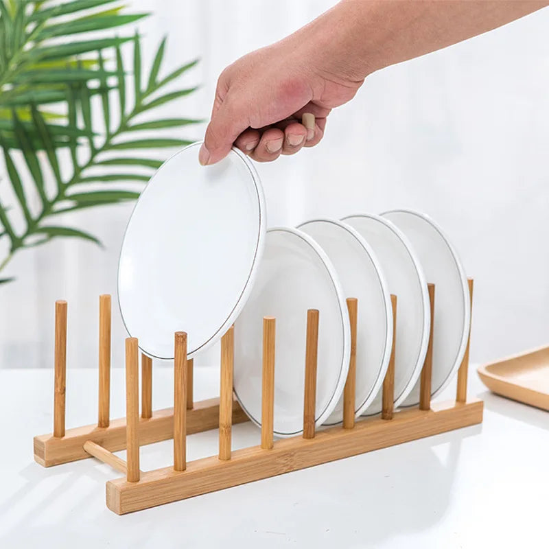 Wooden Plate Storage Rack Kitchen Organizer for Cups Cutting Boards and Books