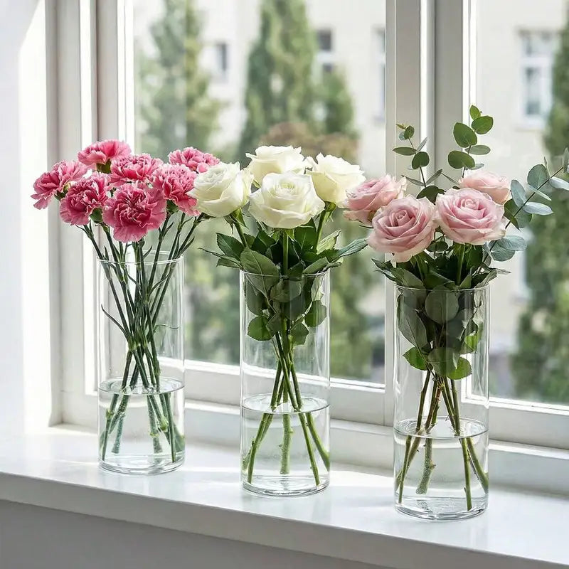 8pcs Clear Glass Cylinder Vases Set - Modern Flower & Wedding Centerpieces