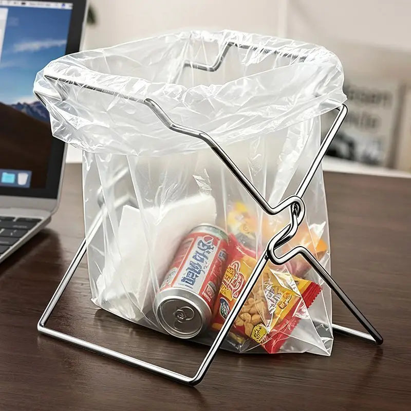 Collapsible Stainless Steel Trash Bag Holder - Kitchen Countertop Organizer Rack