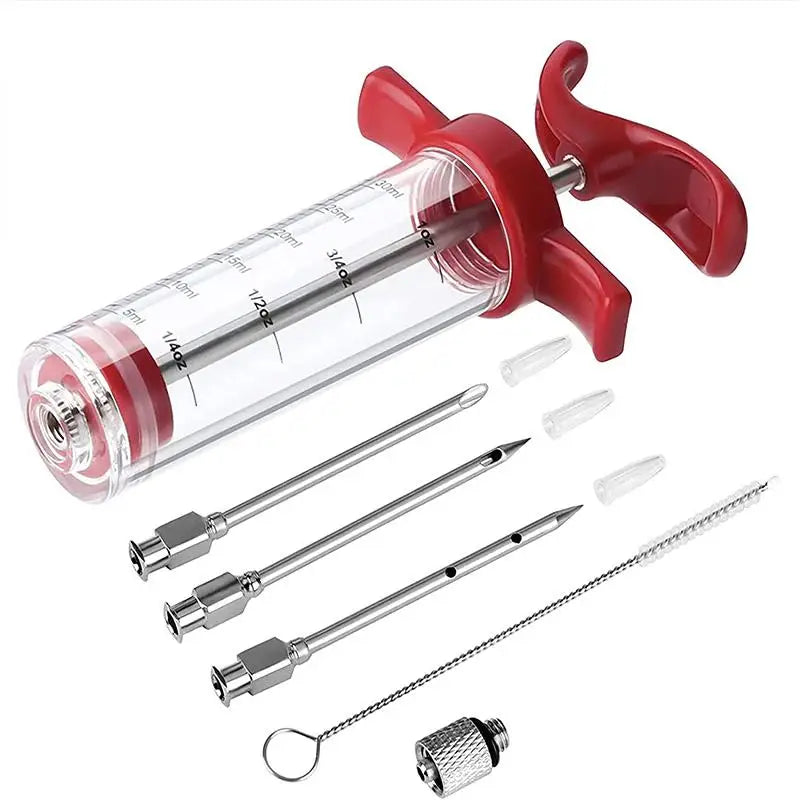 Meat Injector Syringe Kit with 3 Stainless Steel Marinade Needles for BBQ, Turkey, Chicken