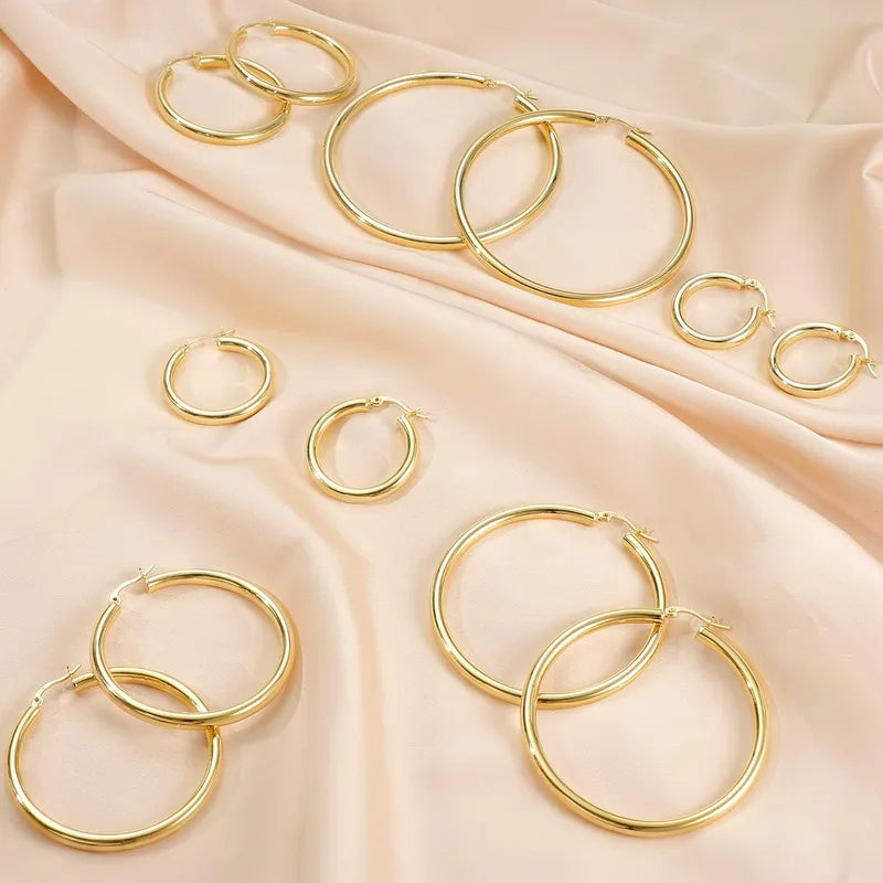 Chunky Hoop Earrings for Women 14K Gold Plated Hypoallergenic Lightweight Jewelry