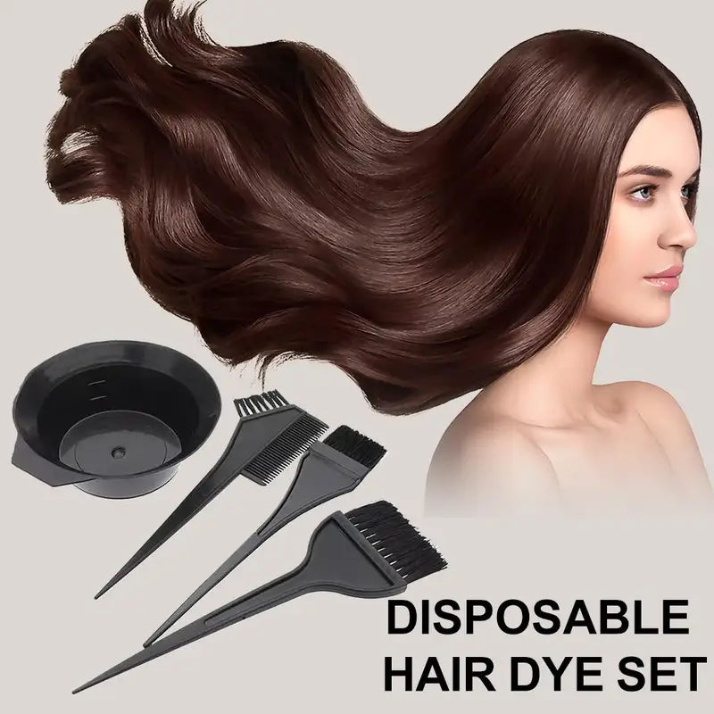 4-Piece Hair Dyeing Brush Set with Bowls and Comb Applicator for Salon & Home Use
