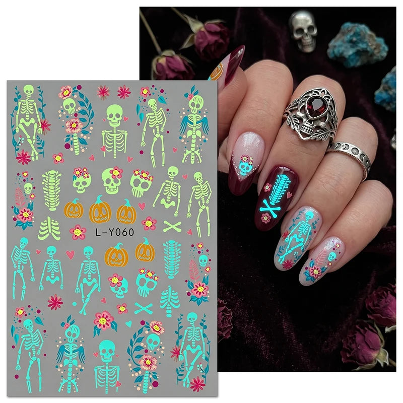 4-Pack Halloween Night Light Nail Stickers Ghost Skull Pumpkin Fun Nail Art