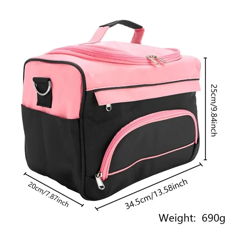 Large Capacity Waterproof Makeup Bag with Shoulder Strap for Travel & Salon Use