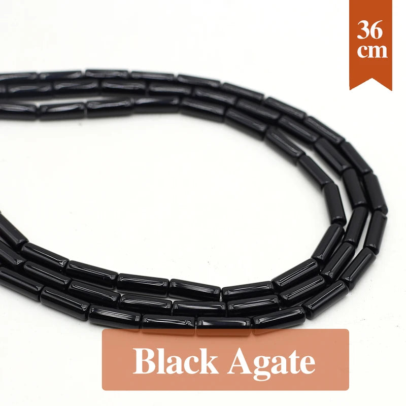 Natural Black Agate Beads Cylindrical Loose Spacer for Jewelry Making