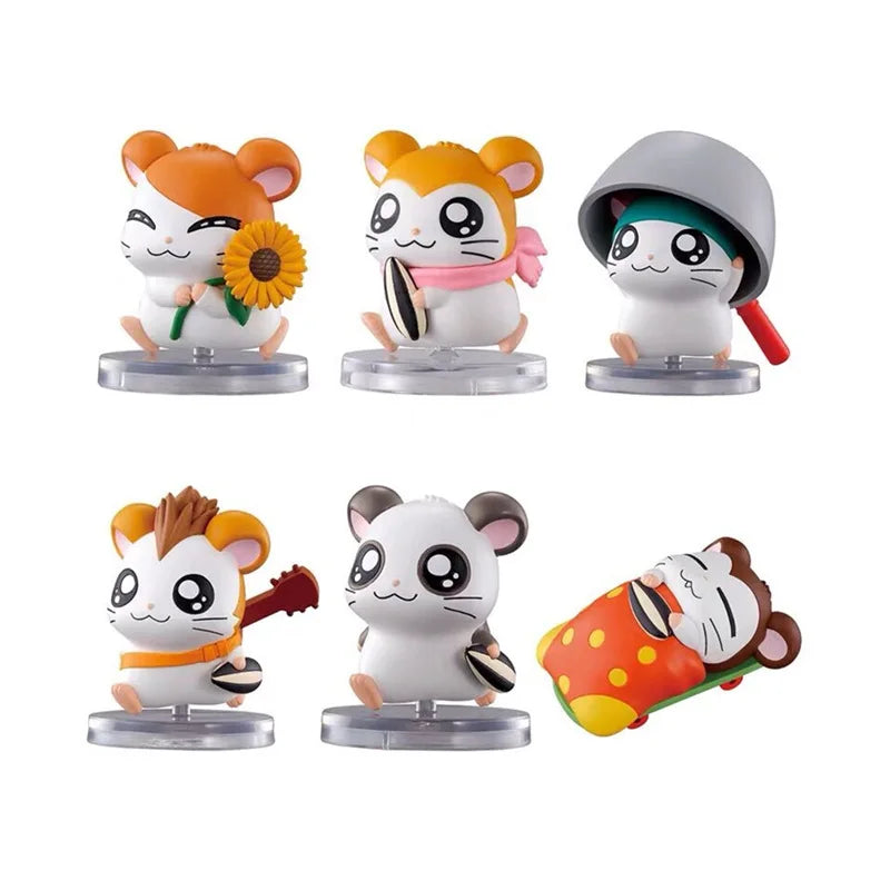 6pcs Hamtaro Hamster Cartoon Model Figure Toys Desktop Decor Set